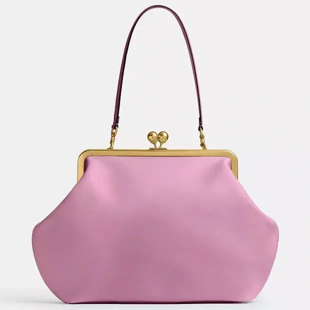 Coach Pink Leather Frame-Top Shoulder Bag with Gold Hardware